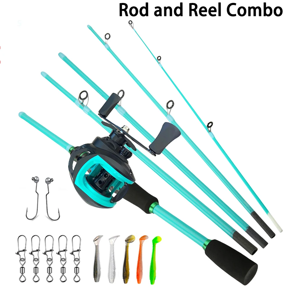 Juego de carretes de caña de pescar con señuelo de 1,8-2,1 M, caña de viaje portátil de 4/5 secciones, carrete de carrete de Metal con conectores de gancho de cebo, Kit de pesca de lubina - imagen 2