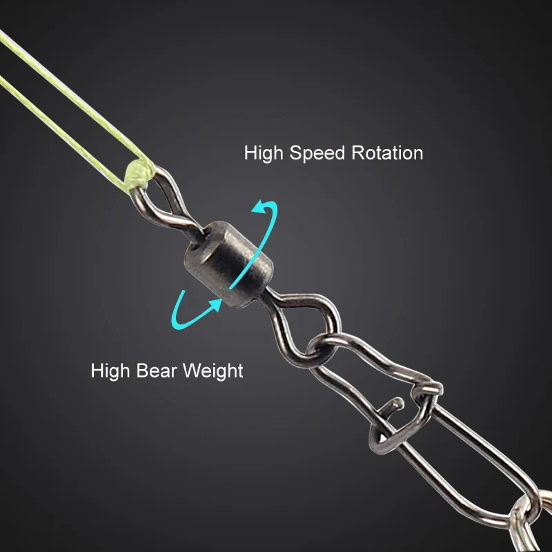 50 unid/caja Pin conector de pesca de acero inoxidable 4 # 6 # 8 # 10 # 12 # Rodamiento giratorio con accesorios para señuelos de anzuelo a presión - imagen 4