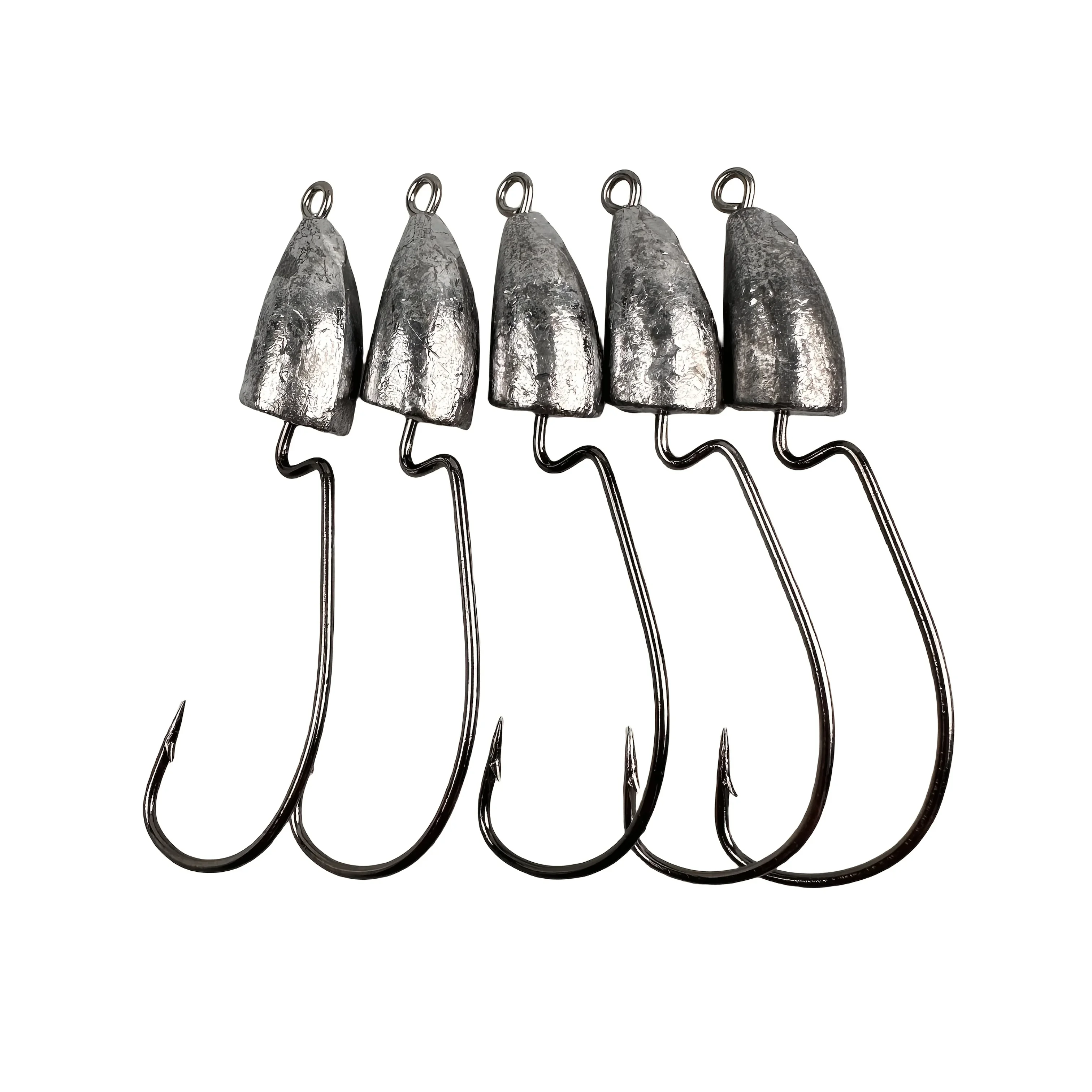 Juego de 5 anzuelos de pesca de gusanos blandos JOOYOO, subgancho con púas, material de plomo, diseño de anzuelos volcados, Ideal para pesca festiva - imagen 3