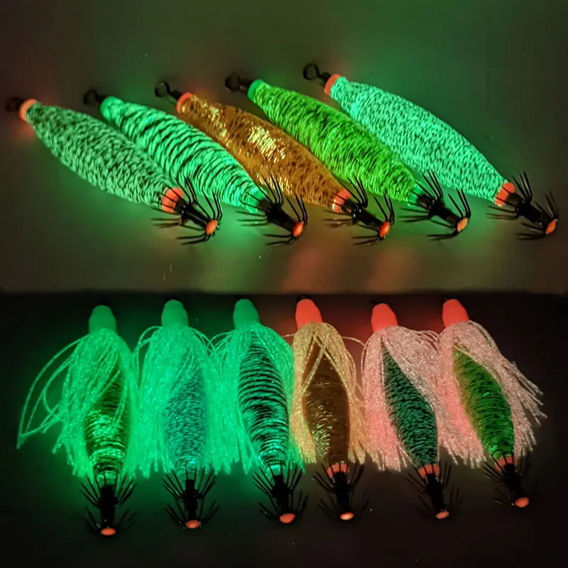 Como cebo duro que brilla, camarones suaves, pescadores, coronas de anzuelo, plantillas de calamar, juego de Señuelos de Pesca de Mar, sepia Artificial, cebos de pulpo, 10g12g - imagen 2