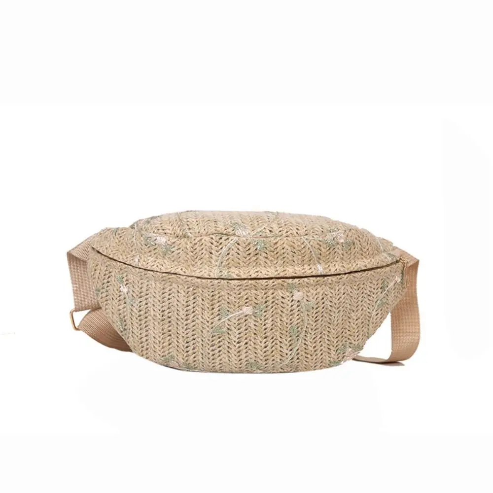 Bolso cruzado tejido de paja de hoja para mujer, bolso de cintura tejido de paja de malla de encaje, bolso de pecho tejido con correa ajustable ligera - imagen 2