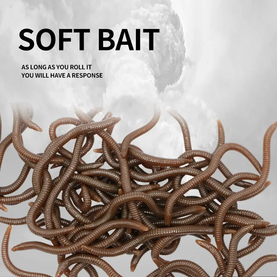 Señuelo de pesca de gusano rojo realista, 10 piezas-50 piezas, 7cm/9cm, señuelo suave, gusano de tierra, pesca de hielo en invierno, cebo de pesca Artificial de silicona - imagen 4