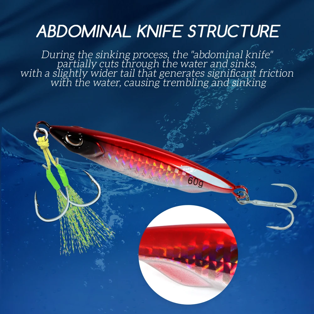 TOLU-señuelo de plantilla de Metal de hundimiento rápido, ojos 3D, 20g-100g, señuelo de pesca de fundición de tierra de agua salada, plantilla de Metal Vertical con anzuelos, novedad de 2024 - imagen 5