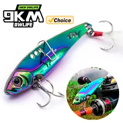 Señuelos de pesca con hoja de Metal, cebo duro con manivela VIB que se hunde con anzuelo triple de plumas, cebo duro Artificial con lentejuelas, 9KM, 1 Uds.