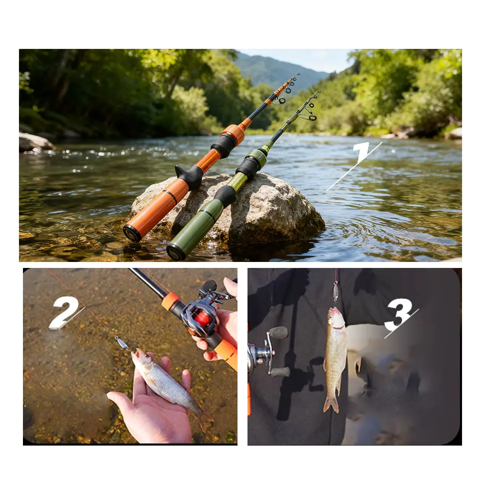 Caña de pescar telescópica portátil de carbono, mini caña de pescar de bolsillo, universal para pesca en movimiento al aire libre en agua dulce y salada - imagen 5