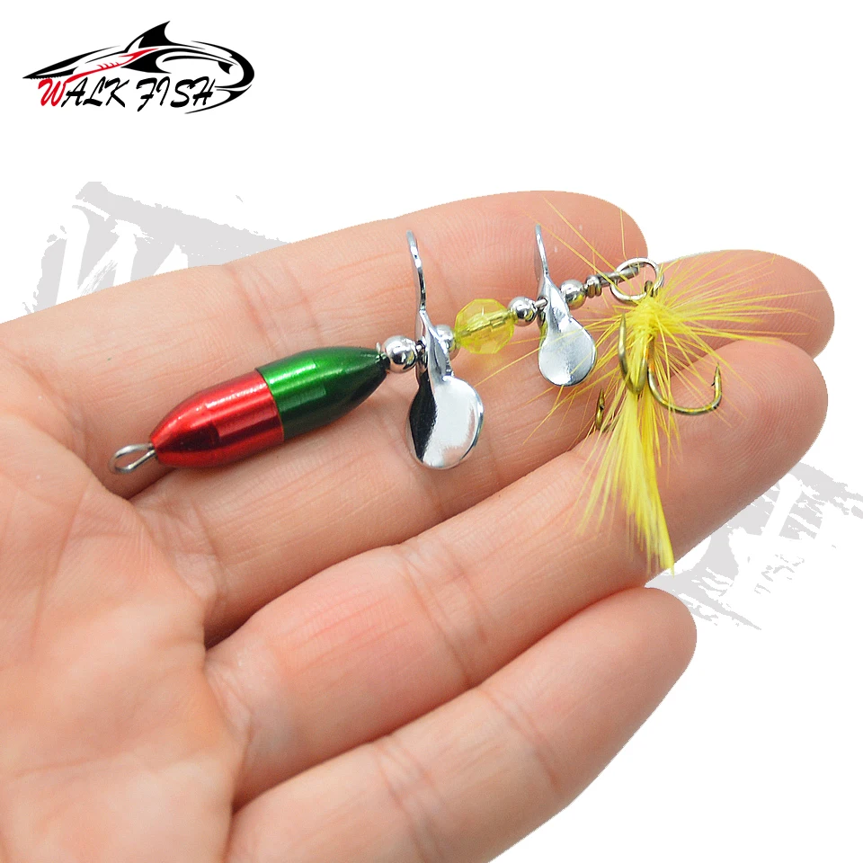 WALK FISH-señuelo giratorio de pesca con lentejuelas, 1 unidad, 10g/7cm, cebo Wobbler con pluma, aparejos de pesca para lubina, trucha, perca, Lucio - imagen 5