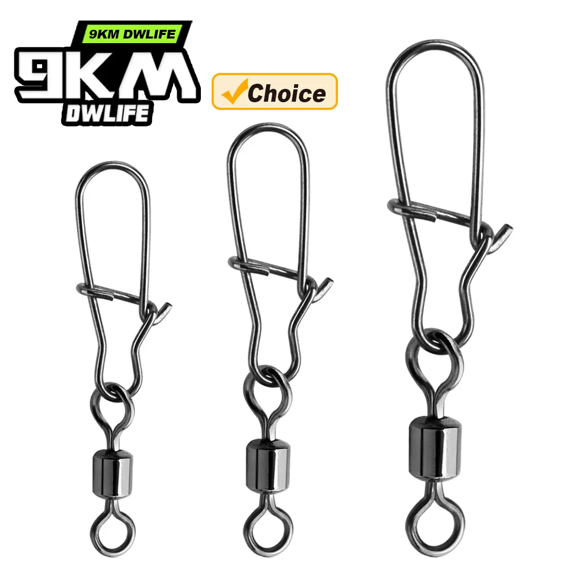 9KM giratorio Snap 50 Uds pesca Snap giratorio señuelo línea conector aparejos de pesca de acero inoxidable agua dulce para lubina bagre