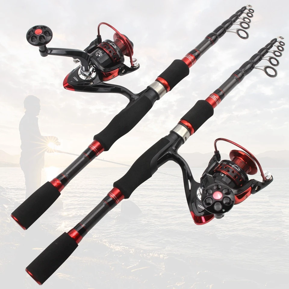 Caña de pescar giratoria telescópica de carbono, conjunto de bolsa de anzuelos, ultracorta, portátil, para principiantes, 1,8 M, 2,1 M - imagen 3