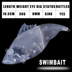 Dr.Holife Swimbait sin pintar 10.5cm – Señuelo duro hundido con sonajero