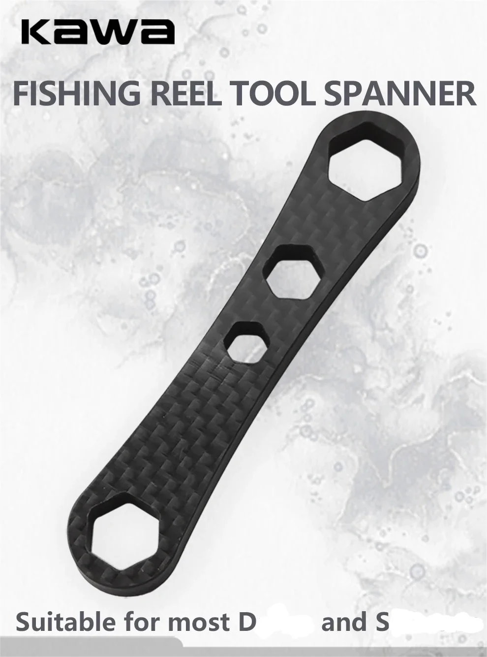 Una llave de herramienta de carrete de pesca con un mango negro