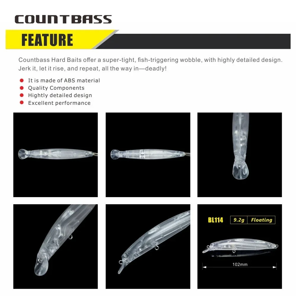 Countbass 10 Uds. Señuelos duros en blanco, 102mm/4 "9g/0,32oz señuelo pececillo flotante, cebos de pesca sin pintar, Wobblers, cuerpos de cebo duro - imagen 4