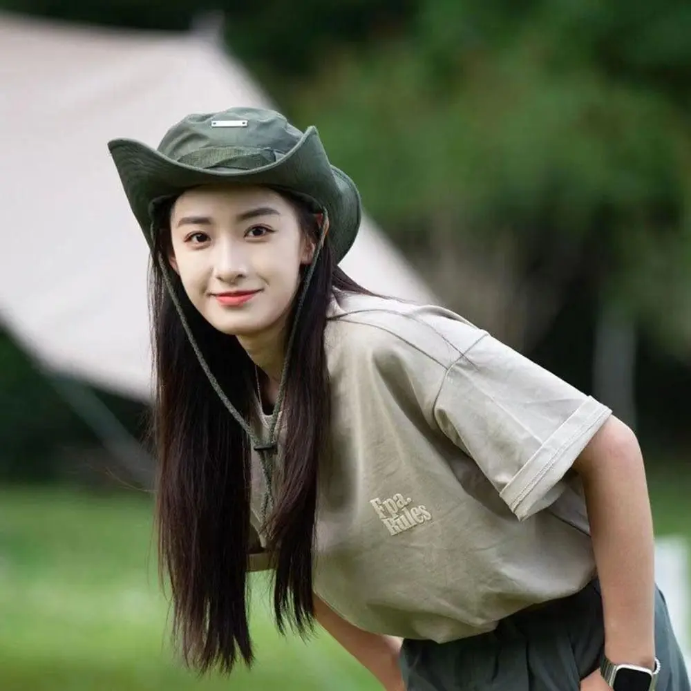 Sombrero de pescador con cordón transpirable, ala ancha, protección solar, sombrero de cubo de vaquero con correa a prueba de viento, sombrero para el sol - imagen 3