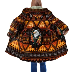 Capa con capucha lana gruesa Unisex estampado 3D indio pesca invierno