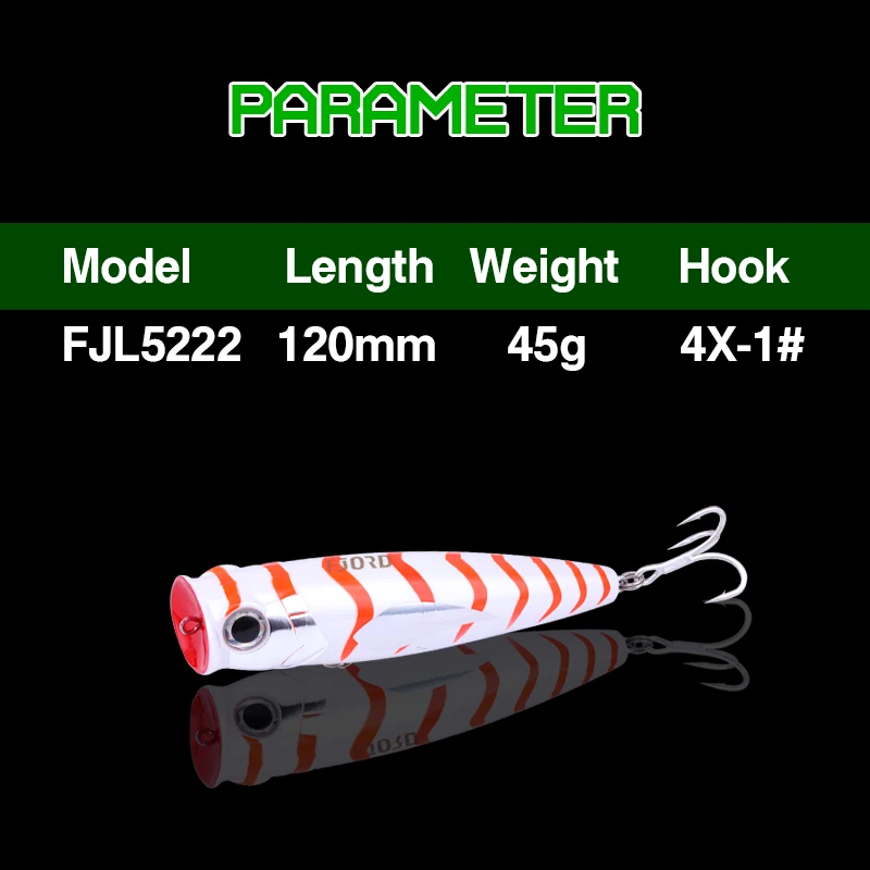 FJORD 120mm 45g Popper Topwater efecto UV láser piel agua salada señuelo de pesca de agua dulce cebos artificiales suministros de pesca - imagen 2