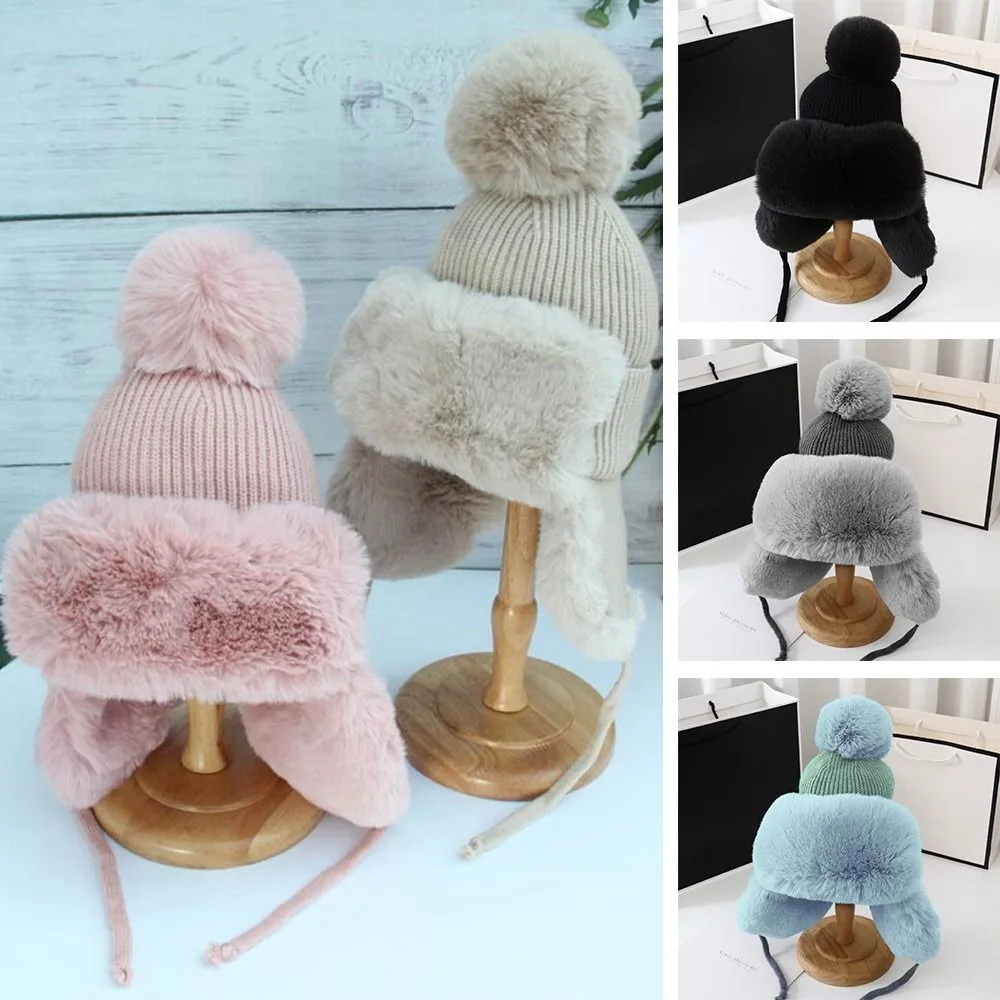 Gorro con orejeras cálido para invierno, gorro de cazador de piel sintética tejido, gorro grueso con protección para los oídos de Color sólido, regalo de invierno al aire libre para mujer - imagen 2