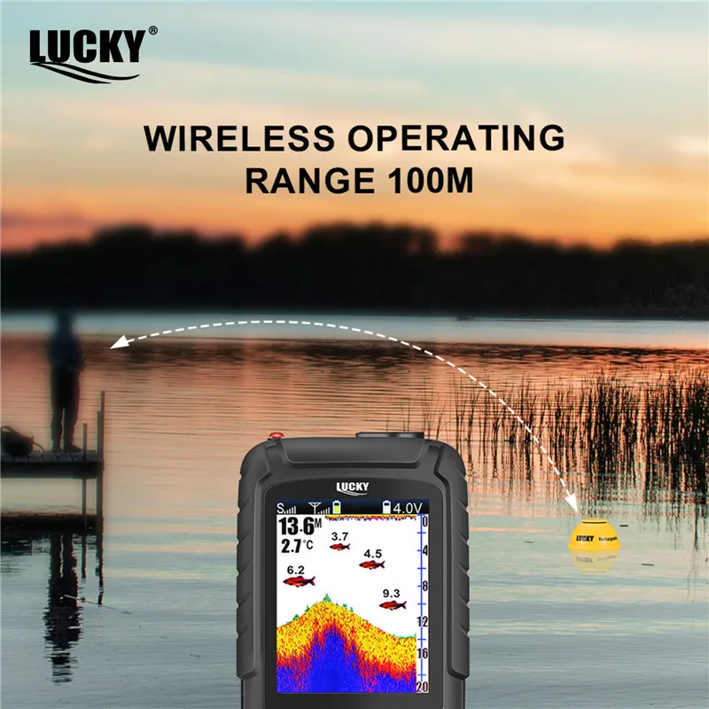 Lucky FF718LiC-WLA buscador de peces portátil inalámbrico 45M/147 pies profundidad de sonda impermeable buscador de peces lámpara atractiva - imagen 3