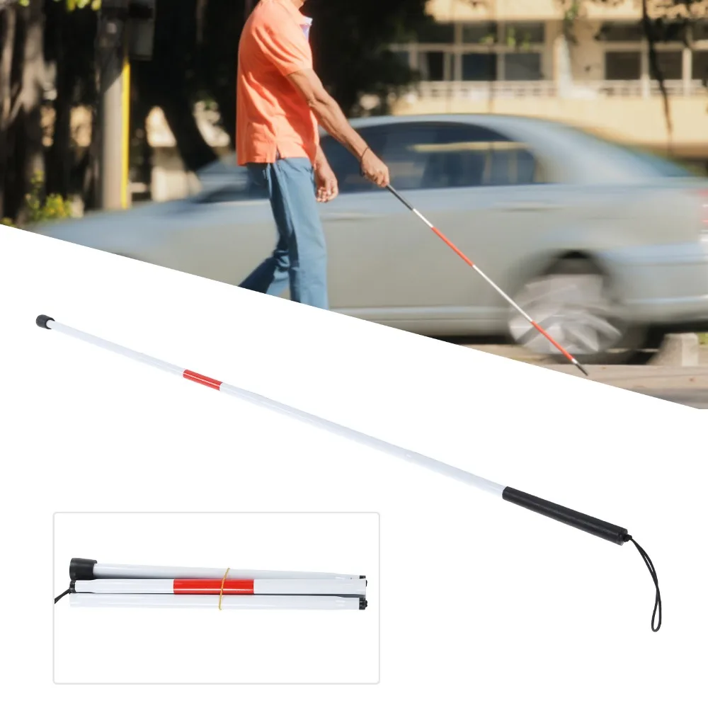 Bastón ciego plegable duradero, bastón reflectante blanco y rojo antideslizante, bastón de aleación de aluminio con discapacidad Visual - imagen 4