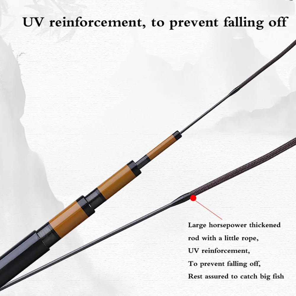 Luohan-caña de pescar de fibra de carbono, caña de pescar de bambú Natural de carpa, ligera y dura, sección larga, engranaje, 2,7 m-6,3 m - imagen 5