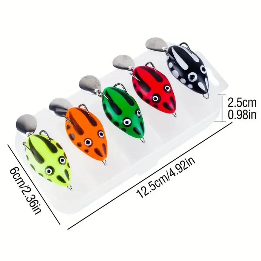 Juego de 5 unidades de Señuelos de Pesca Topwater, Mini Swimbait de rana suave con cuchara giratoria y anzuelos sin malezas para lubina, trucha, Lucio, cabeza de serpiente - imagen 3