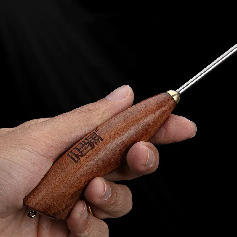 Anzuelo de acero inoxidable con mango de palisandro, aparejo de lanza de pesca en hielo, adecuado para peces pesados ligeros, Gaff de pesca activa en hielo, 30CM - imagen 2