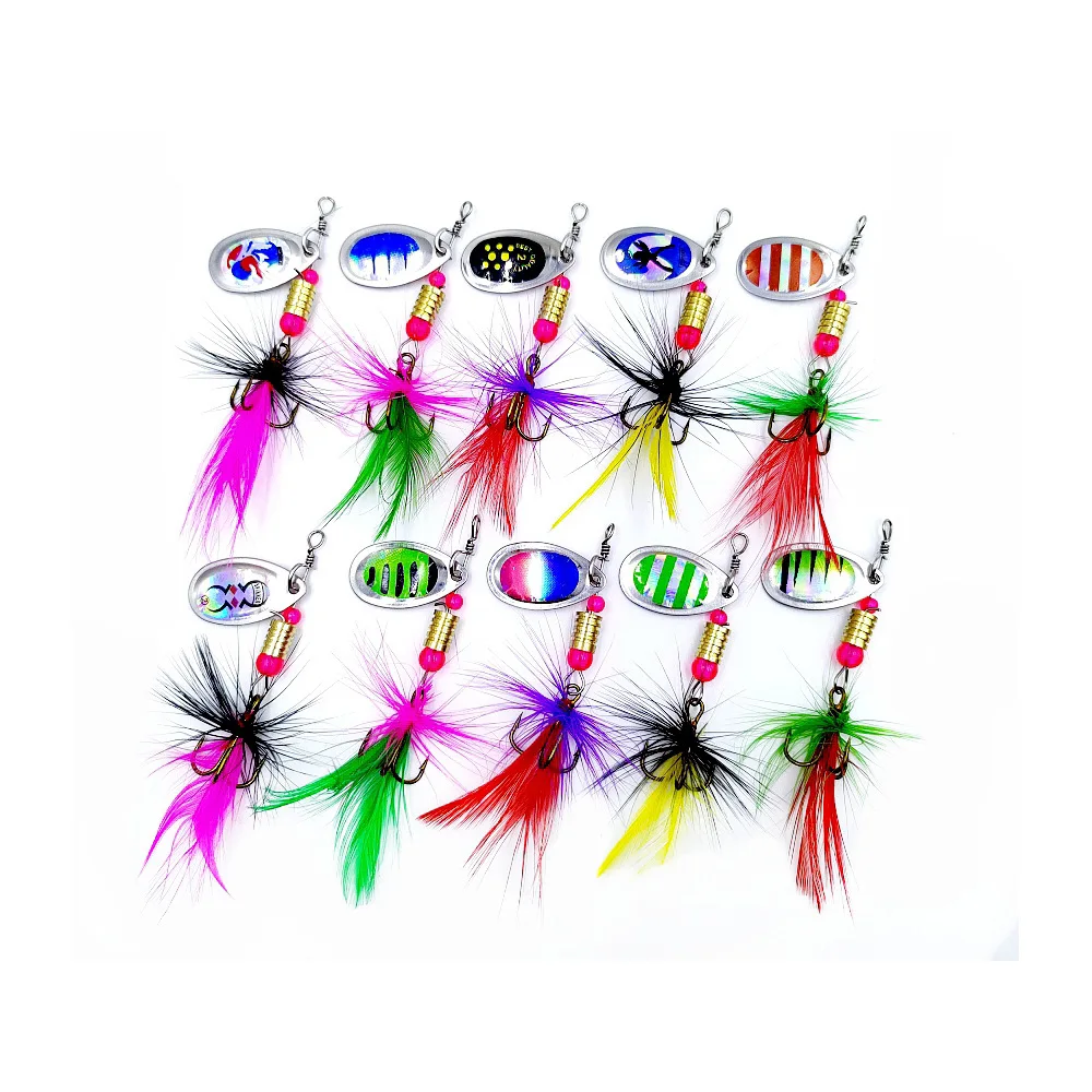 16 unids/bolsa lentejuelas cuchara de Metal Spinner Señuelos de Pesca Spinnerbait con gancho de pluma Kit de cebo Artificial para agua dulce y salada - imagen 5