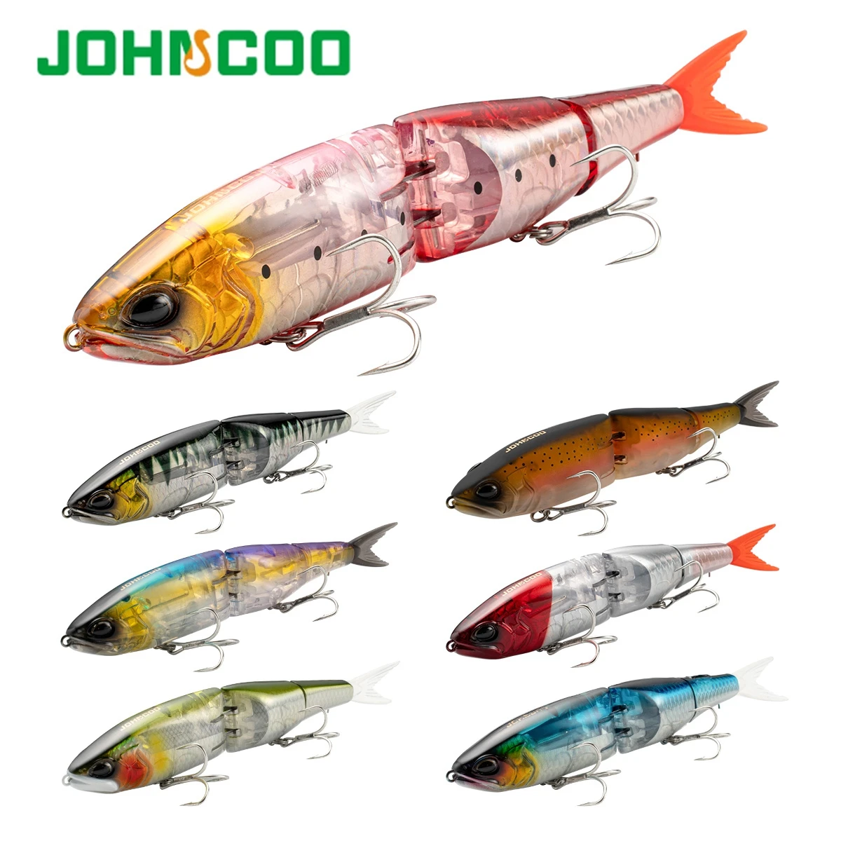 Señuelos de pesca Johncoo Hardbait 185mm 50,5g Swimbaits hoja de Flash cuerpo flotante articulado Lucio señuelo de fundición larga para lubina - imagen 2