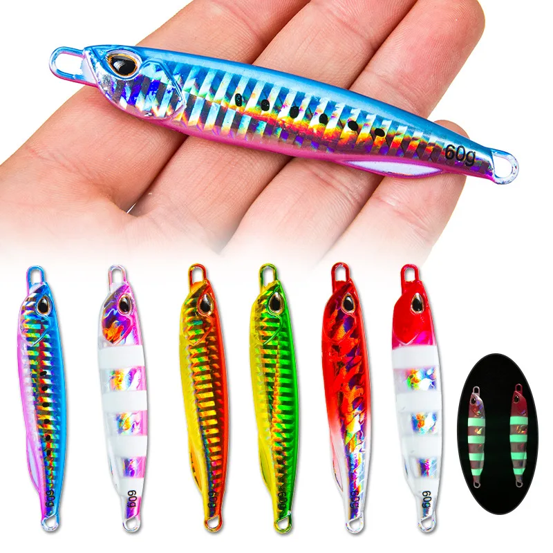 Señuelo duro de pesca de Metal con impresión 3D, cabeza de plantilla de lanzamiento lento, 6 colores, 10g20g30g40g60g con escala realista, ojos de pez 3D, agua salada - imagen 2