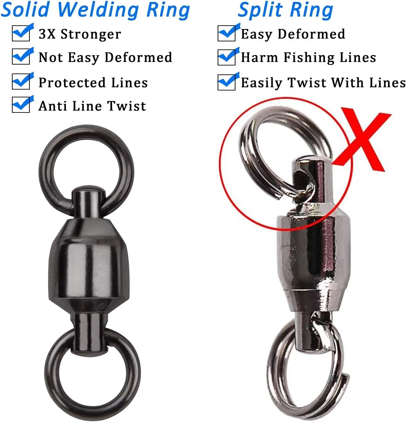 50 Uds rodamiento de bolas pesca giratoria/anillo sólido latón/níquel pesca en el mar conector giratorio tamaño 1 # -8 # - imagen 5