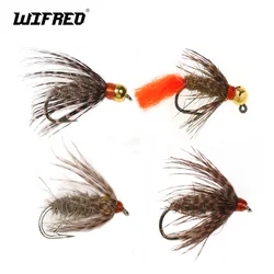 Wifreo-Cabeza de cuentas de tungsteno/latón, Hackle suave, oreja de liebre, mosca, mosca, Emerger, ninfa, trucha, pesca, señuelo con mosca, tamaño de cebo # 14