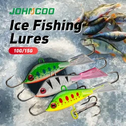 Plantilla de hielo, señuelo de pesca de invierno, 10g, 15g, equilibrador, cebo Artificial duro con anzuelos luminosos para perca, Lucio, cebo de pesca de invierno
