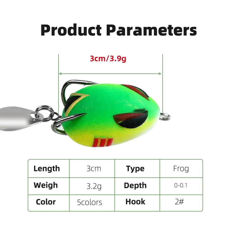 Juego de 5 uds. De señuelo de pesca de rana suave de 3cm/3,2g, Mini señuelo suave con doble gancho mejorado, agua superior - imagen 2