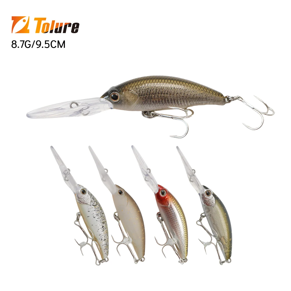 TOLU-señuelo de pececillo, 1 Uds., 9,5 cm, 8,7g, Wobblers, señuelo de pesca de buceo profundo, cebo duro Artificial, pesca en el mar, lubina, Lucio