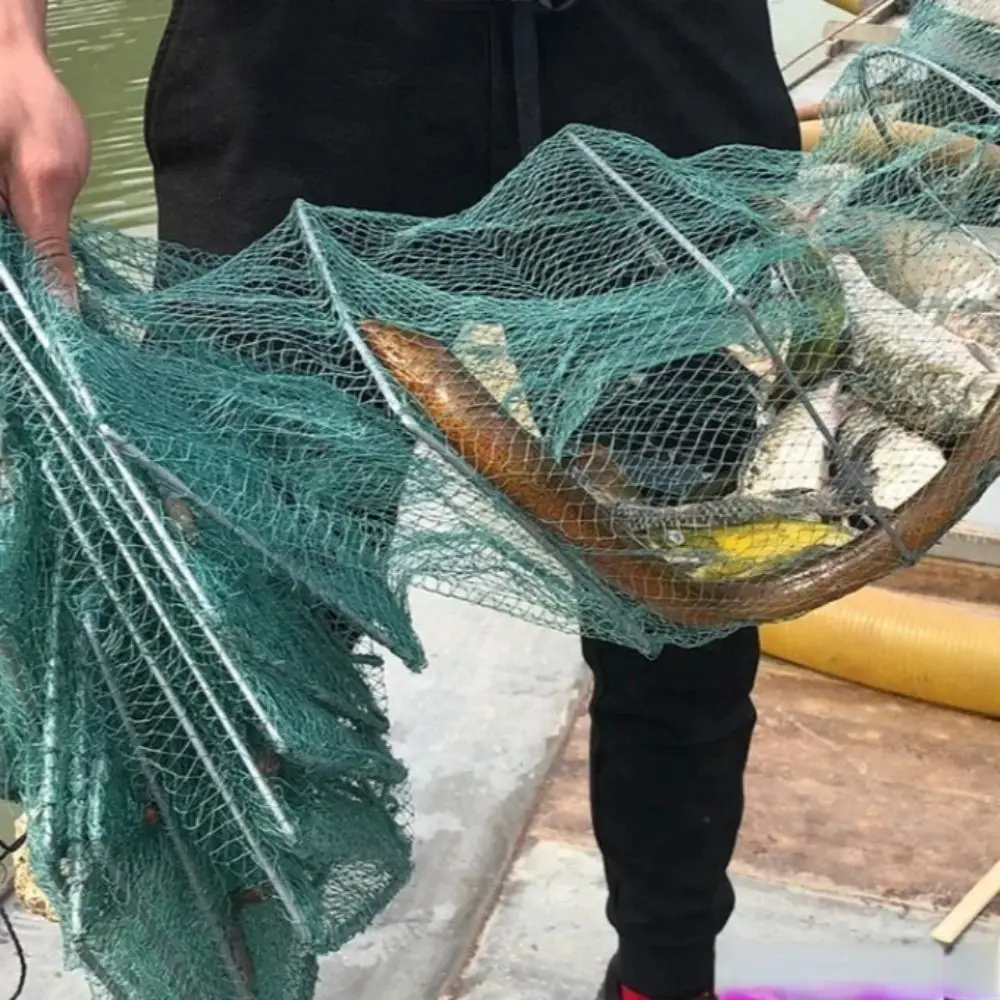 Trampa de pesca mágica de malla de nailon duradera, red de pesca negra de 17 secciones + 10 agujeros, plegable, fácil de lanzar, red para peces de cangrejo al aire libre - imagen 4