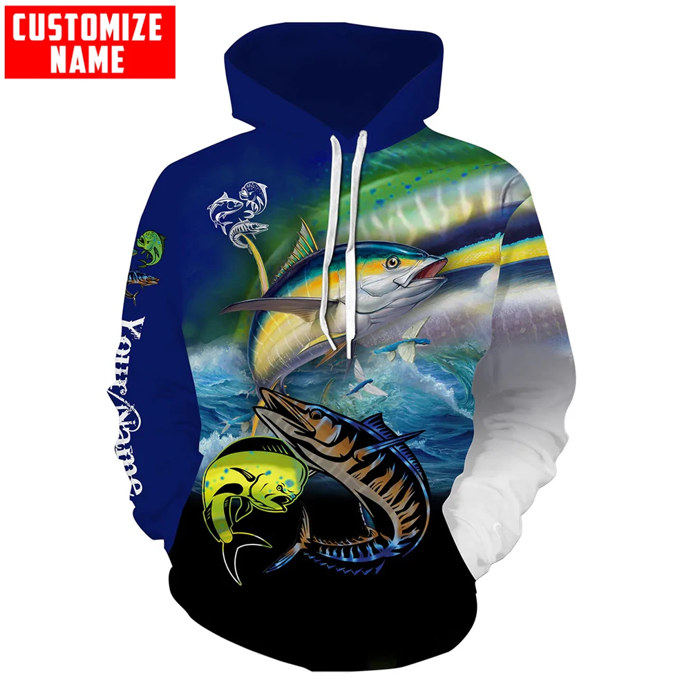 Mahi Mahi/Wahoo/Pesca atún Nombre personalizado Sudadera con capucha y sudadera con estampado 3D para hombre Sudaderas con capucha con cremallera unisex Chándales casuales KJ911 - imagen 4