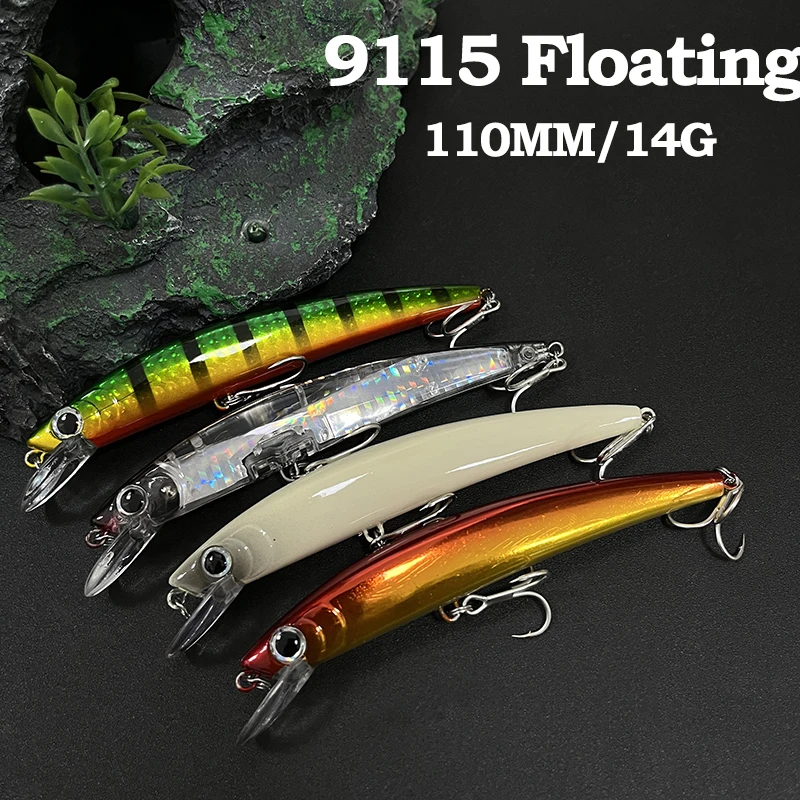Señuelos de Pesca flotantes de pececillo, 110mm, 14g, Trolling, Twitch, Wobbler, cebo duro Artificial, trucha de agua de mar, Jerkbait, Crankbaits - imagen 5