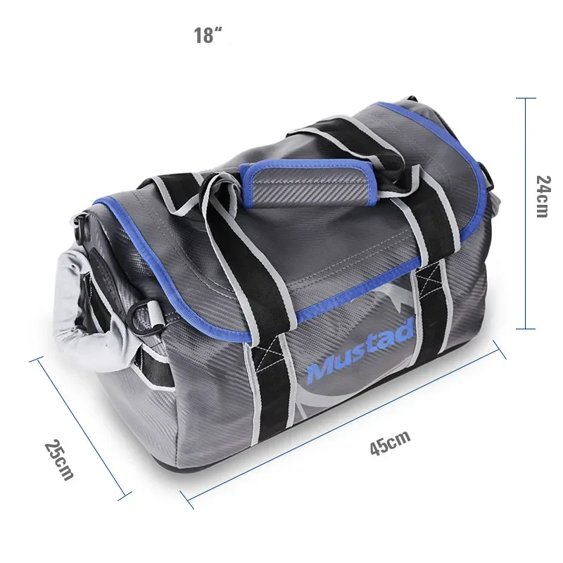 MUSTAD-Bolsa de Pesca multifuncional para barco, bolso de gran capacidad de PVC, impermeable, con estuche para señuelos, para Pesca de peces, 28/55L - imagen 4