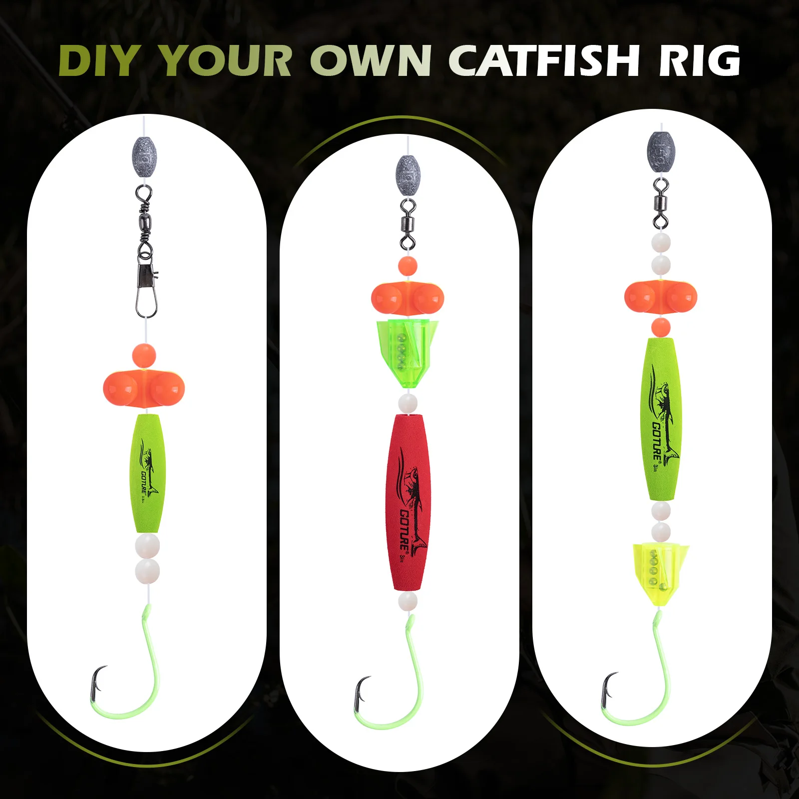 Goture Kit Pesca Bagre – Aparejos con Anzuelos Luminiscentes y Flotadores - imagen 4
