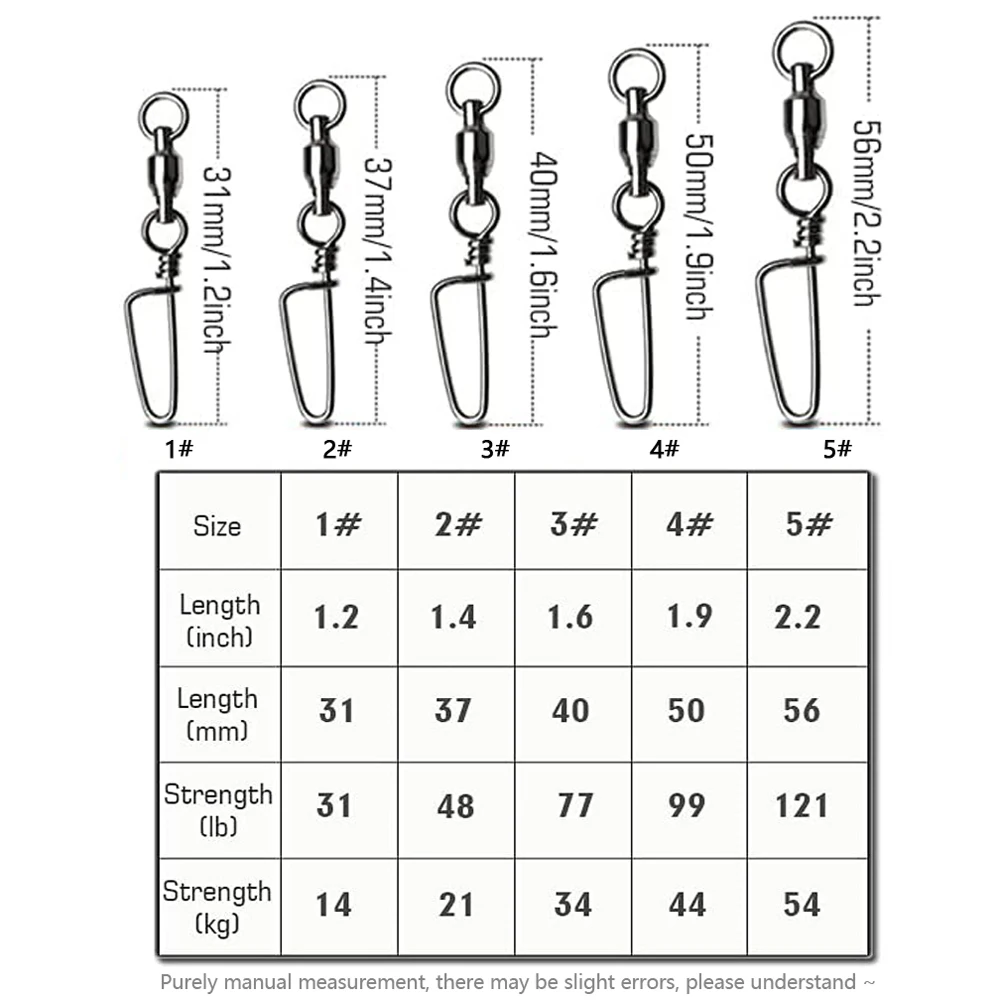 Conectores de agua salada, 25 unids/caja, giratorios de pesca a presión, enclavamiento de rodamiento de bolas, Clip de alta resistencia, accesorios de conector de Pin - imagen 3