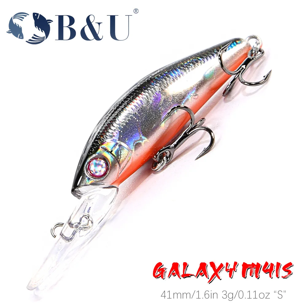 B & U-señuelo de pesca de 4,1 cm, 3g, pececillo que se hunde, cebo duro Artificial para lubina, perca, Lucio, salmón, trucha