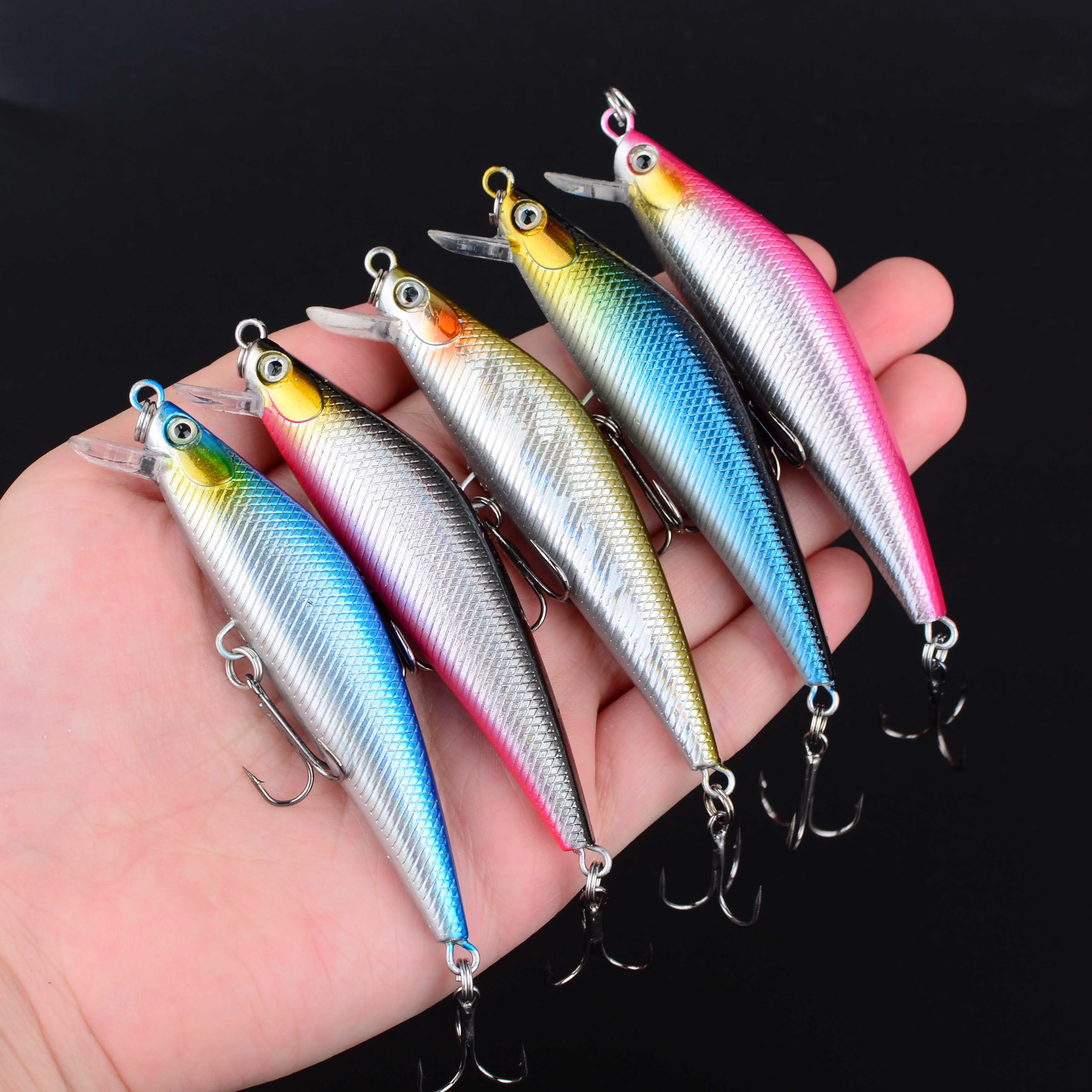 10 Uds Minnow señuelo de Pesca lubina cebo duro Artificial Crankbait ojos 3D cebos de plástico Wobbler aparejos de Pesca Pesca - imagen 4