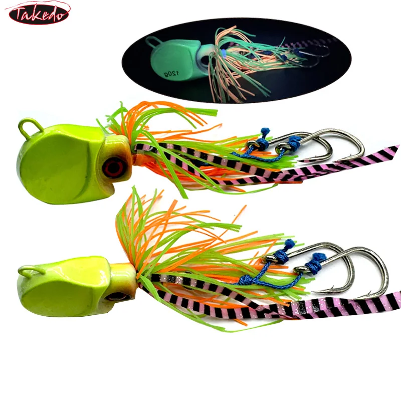 TAKEDO-señuelo de pesca de pulpo, plantilla de goma, cabeza de plantilla de Metal, señuelos de curricán, Jigbait de atún con gancho de asistencia BK *, 80G, 100G, 120G - imagen 3
