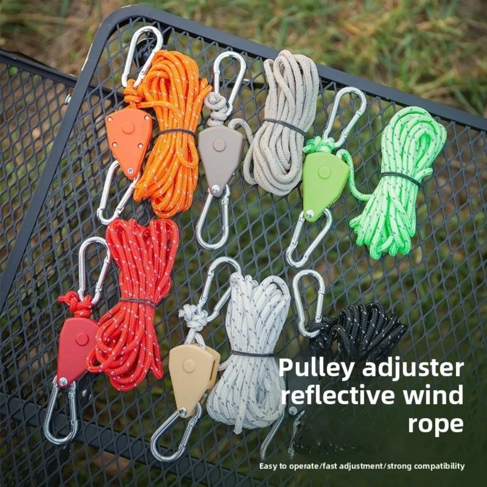 Polea de elevación de Metal, polea de anclaje para tienda de campaña de 4mm, colgadores de trinquete, accesorios de Hardware, ajustador de polea para exteriores, gancho de cuerda para toldo - imagen 4