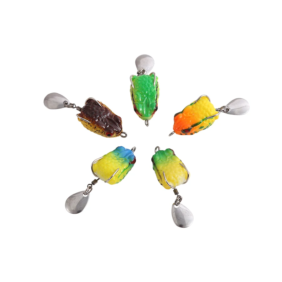 5 uds superficie flotante rana Swimbait para pez negro lubina Pike Trolling Señuelos de Pesca Set lentejuelas anzuelos dobles cebo Artificial - imagen 5