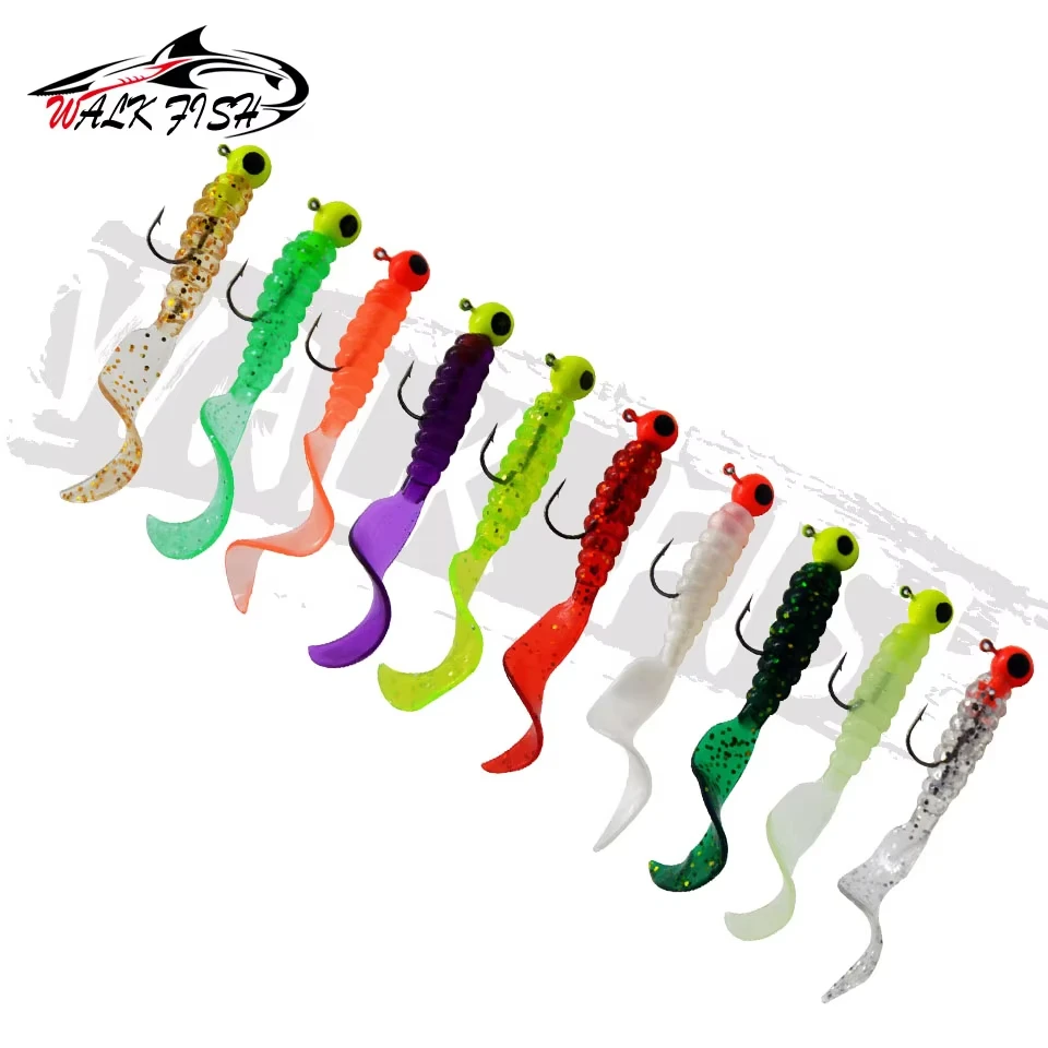 WALK FISH 4 unids/lote 3,5g 6cm anzuelo con cabeza de plomo señuelo cebo de gusano de cola enrollable cebo Artificial biónico equipo de pesca aparejos de perca suave - imagen 5