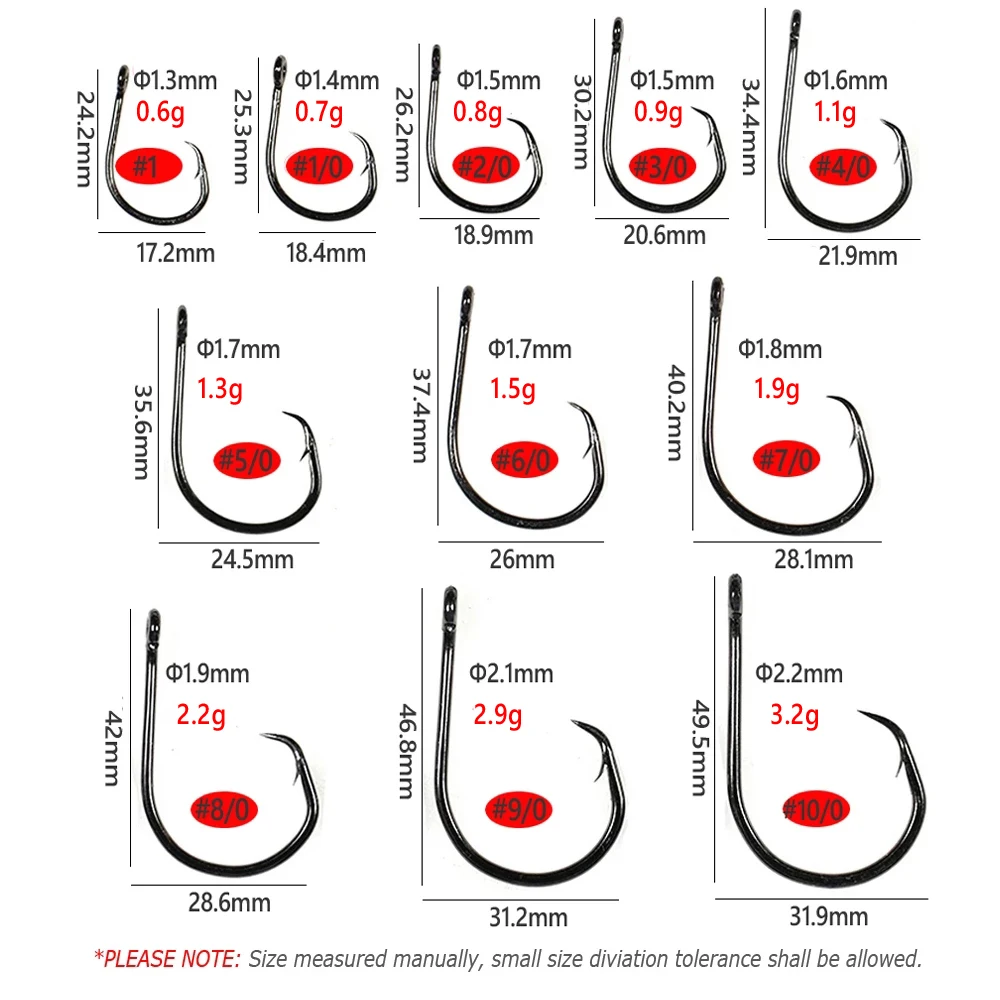 50 Uds anzuelo circular para pesca anzuelo de agua soltwater de acero rico en carbono 1 1/0 2/0 3/0 4/0 5/0 6/0 7/0 8/0 9/0 10/0 anzuelo de mar - imagen 2