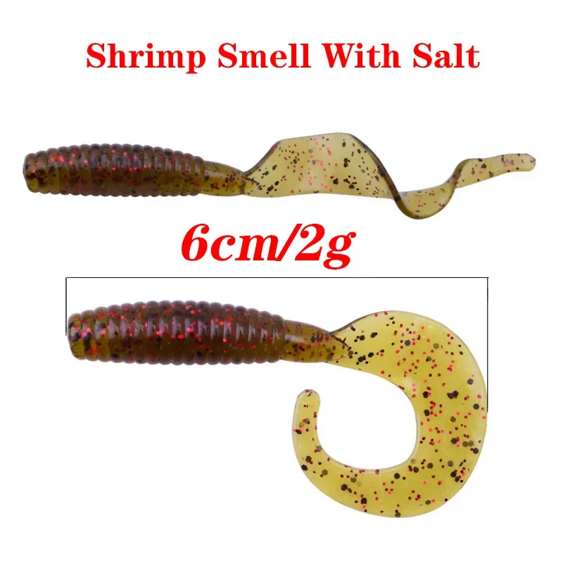 Cebo suave de gusano de cola larga, plantilla Wobblers, señuelo de pesca de silicona, sal, camarones, olor, cebos de goma Artificial para lubina, carpa, Swimbait - imagen 2