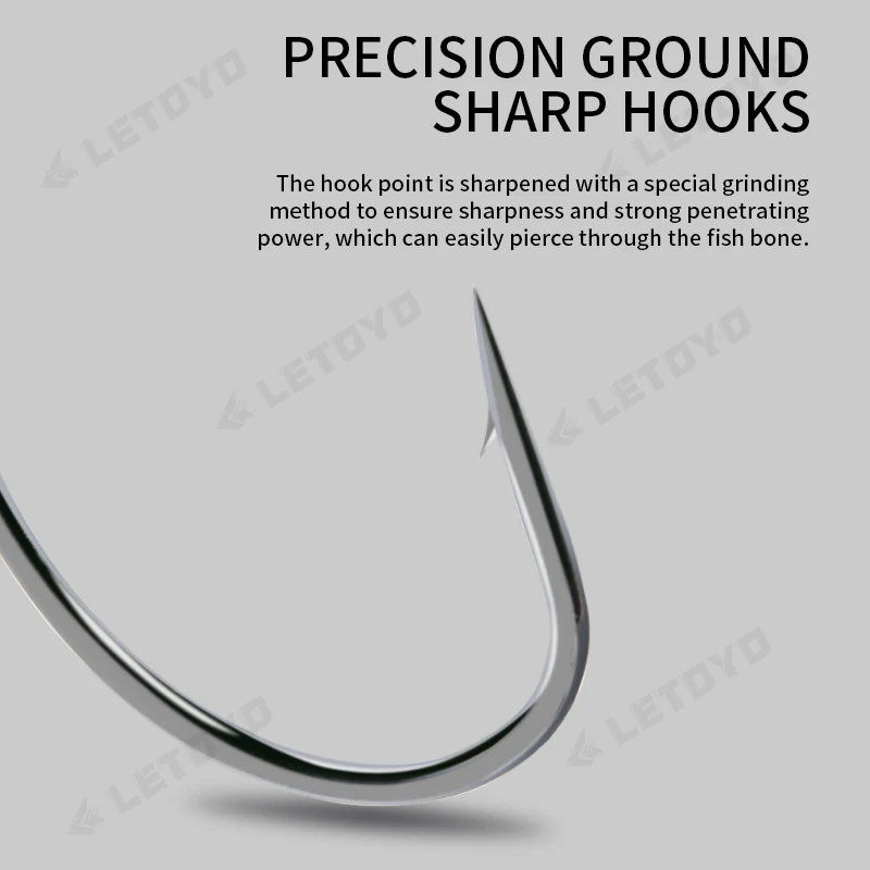 LETOYO-anzuelos de gusano con púas, vástago compensado de espacio ancho, acero rico en carbono, agua salada, níquel negro, accesorios de pesca de carpa - imagen 5