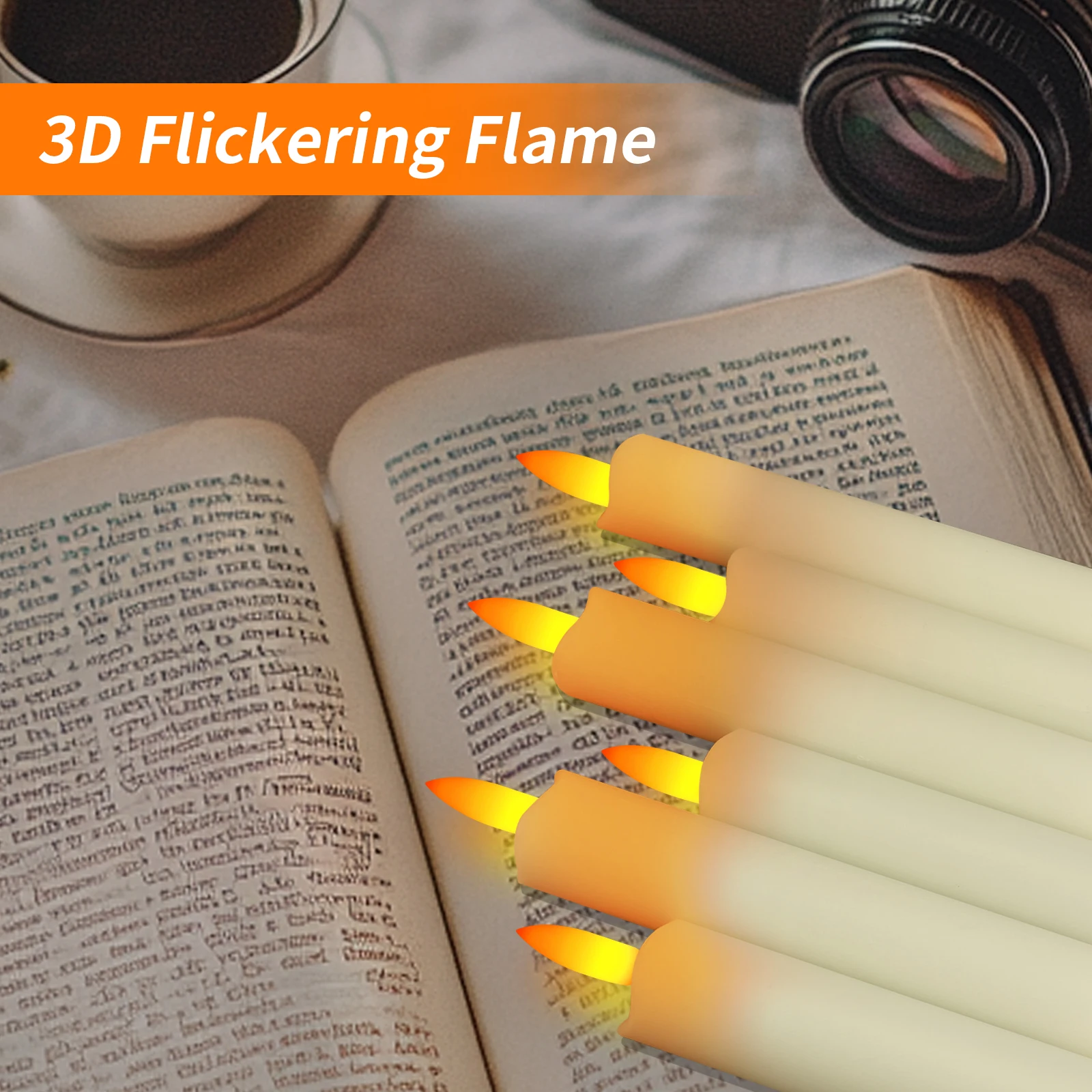 Velas LED cónicas sin llama con temporizador remoto, velas de ventana con mecha 3D, candelabros electrónicos parpadeantes de larga duración, 6 uds. - imagen 5