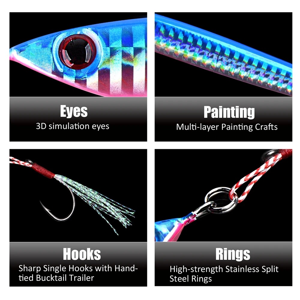 Goture 60g 80g señuelo lento de Metal 4 Uds Jig cuchara señuelo de pesca cebo Artificial Shore Casting Jigging pescado para aparejos de pesca de lubina - imagen 2