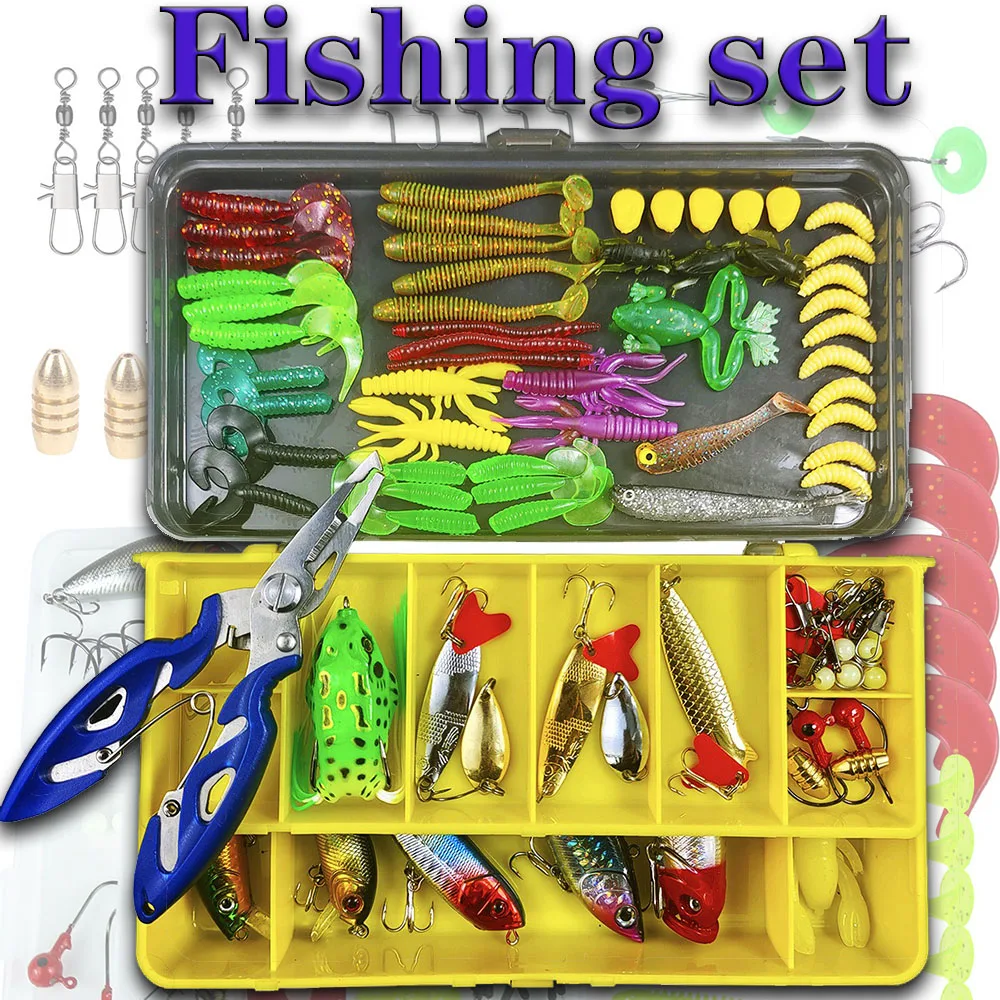 Juego de cebo de Metal duro Wobbler con accesorios de caja, señuelos de silicona para suministros de pesca, nuevo, todo para pescar en verano, artículos de pesca